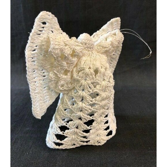 Angel Ornaments 2 Vintage Crochet Handcrafted Christmas Starched White Wings - Picture 4 of 10
